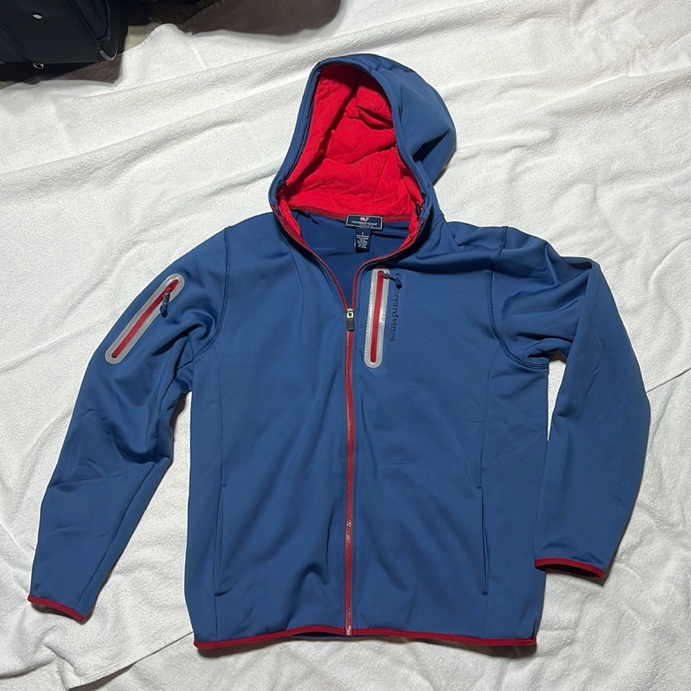 Vineyard Vines zip up fleece with reflective patches men's size L